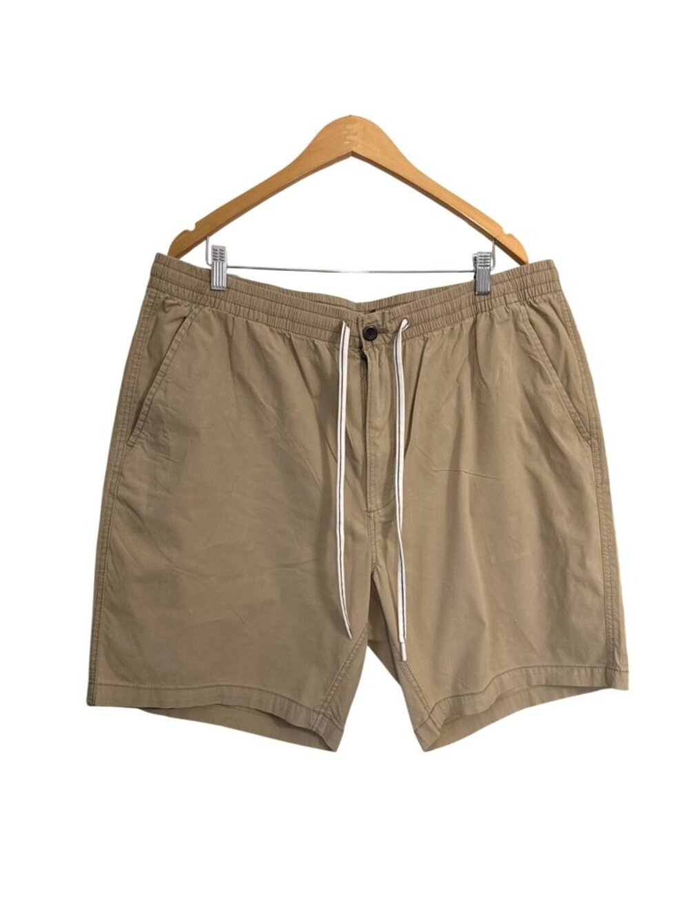 St Johns Bay Mens Khaki Elastic Waist Drawstring Shorts 2XL Cotton Blend
